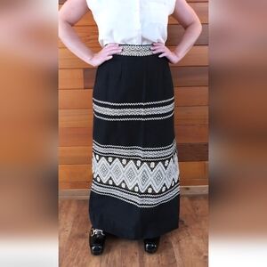 1960's LanzaMex Mexican Cotton Blend Maxi Skirt With Embroidery Waistband 30"